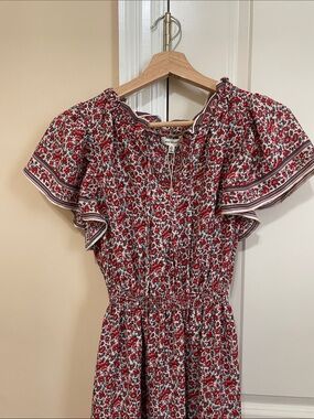 Max Studio Red and White Floral Tie-Front Maxi Summer Spring Dress